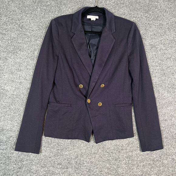 H&M Blazer Womens 12 Blue 4 Button Jacket Long Sleeve Comfort Shoulder Padding - Picture 1 of 9